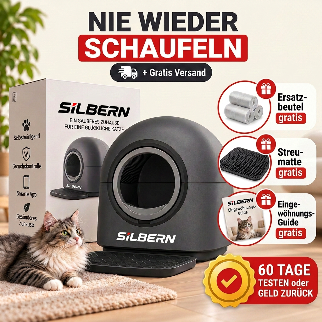SILBERN selbstreinigendes Katzenklo mit 3 Geschenken