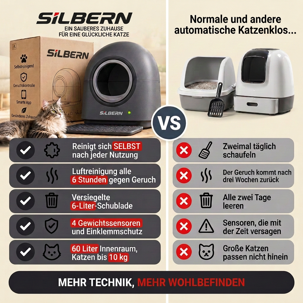 SILBERN im Vergleich zu normalen Katzenklos