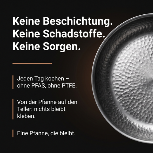 Handgehämmerte Titanpfanne – antihaftend ohne Beschichtung